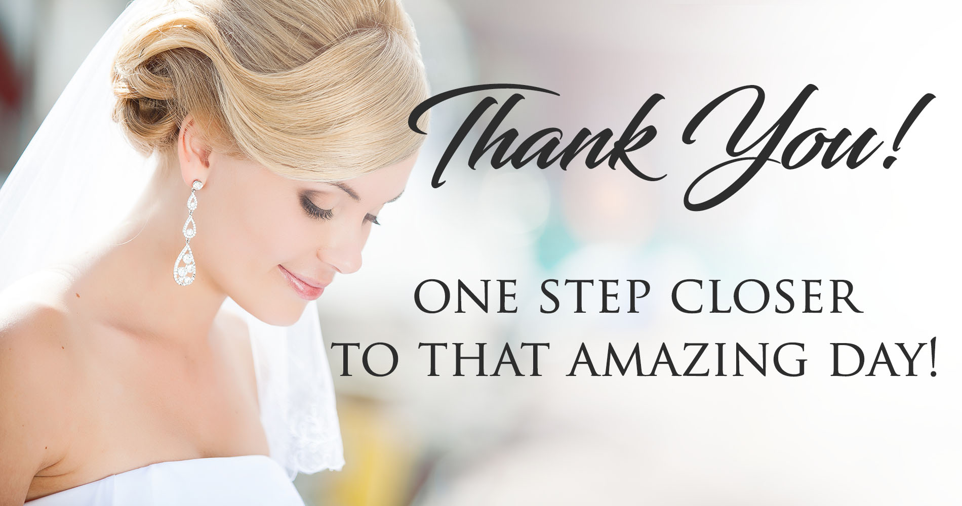 thank you banner with a Beautiful bride outdoors
